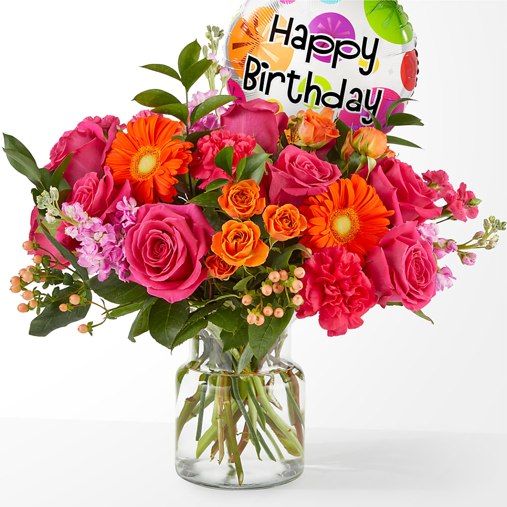 Fiesta Bouquet with Birthday Balloon – Garden Of Eden Florist Inc, Coplay PA