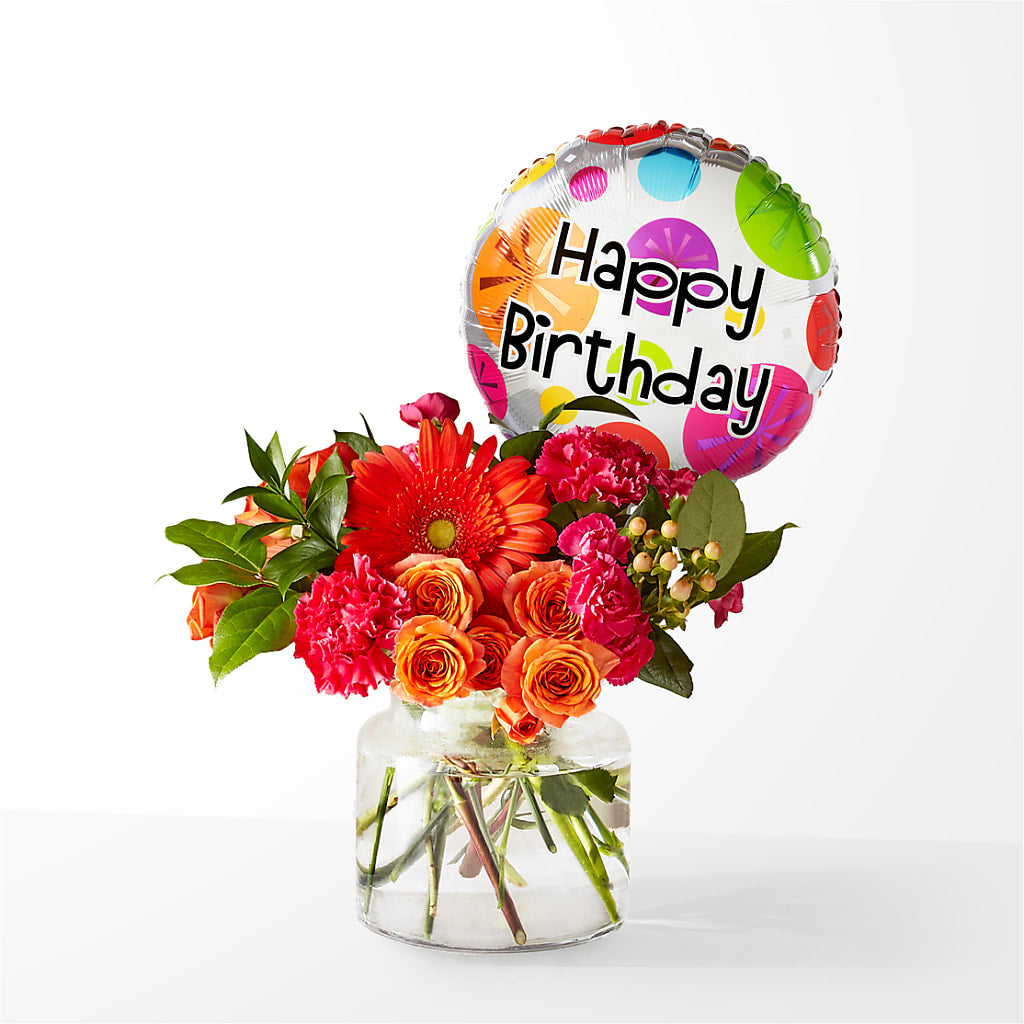 Fiesta Bouquet with Birthday Balloon – Garden Of Eden Florist Inc, Coplay PA
