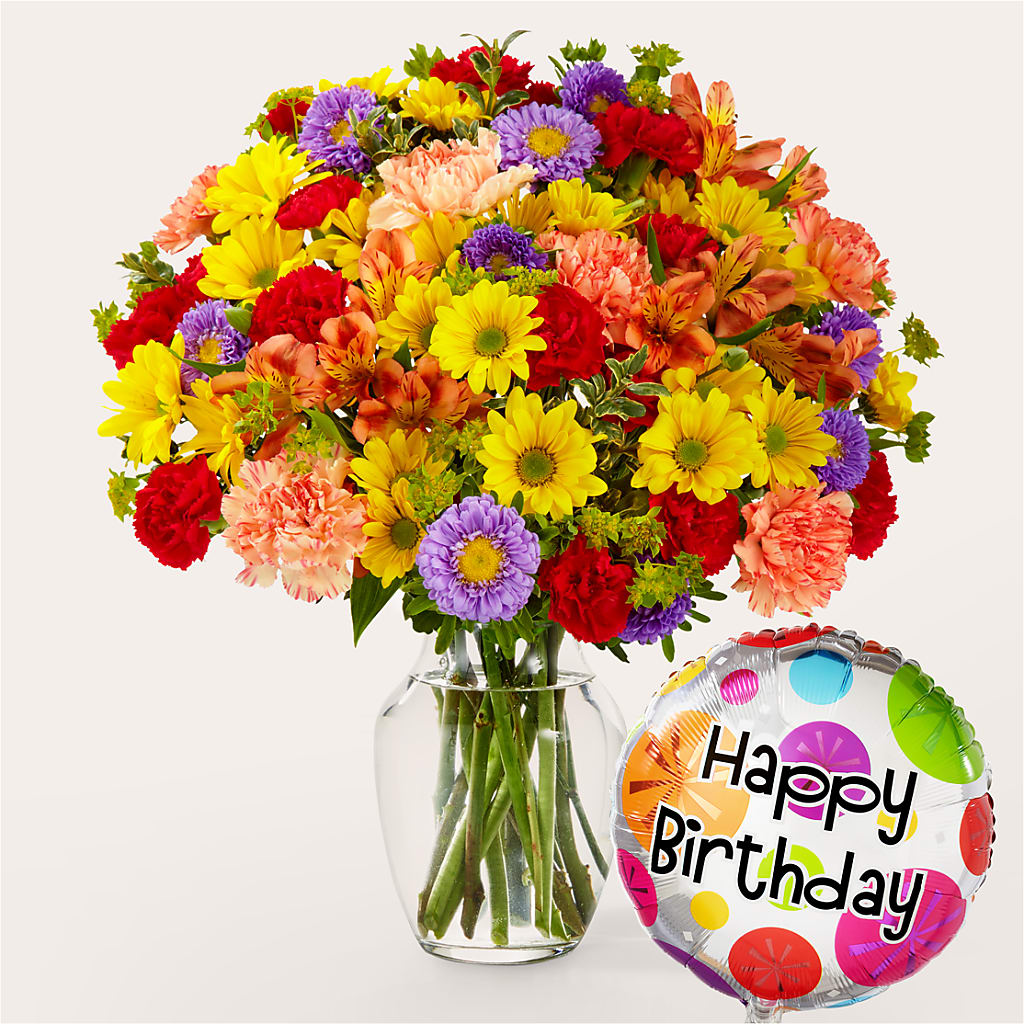 Kaleidoscope Bouquet with Birthday Balloon – Garden Of Eden Florist Inc, Coplay PA