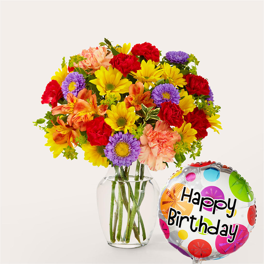 Kaleidoscope Bouquet with Birthday Balloon – Garden Of Eden Florist Inc, Coplay PA