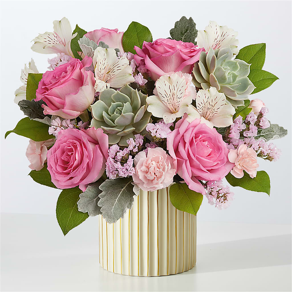 Dusty Rose Bouquet with Ivory Vase – Garden Of Eden Florist Inc, Coplay PA