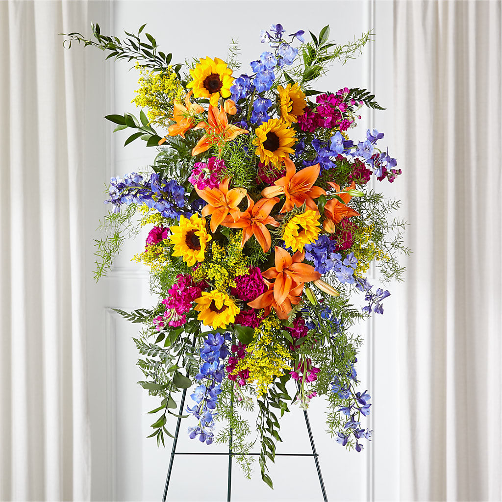 Sunlit Memories Standing Spray (Standard) – Garden Of Eden Florist Inc, Coplay PA