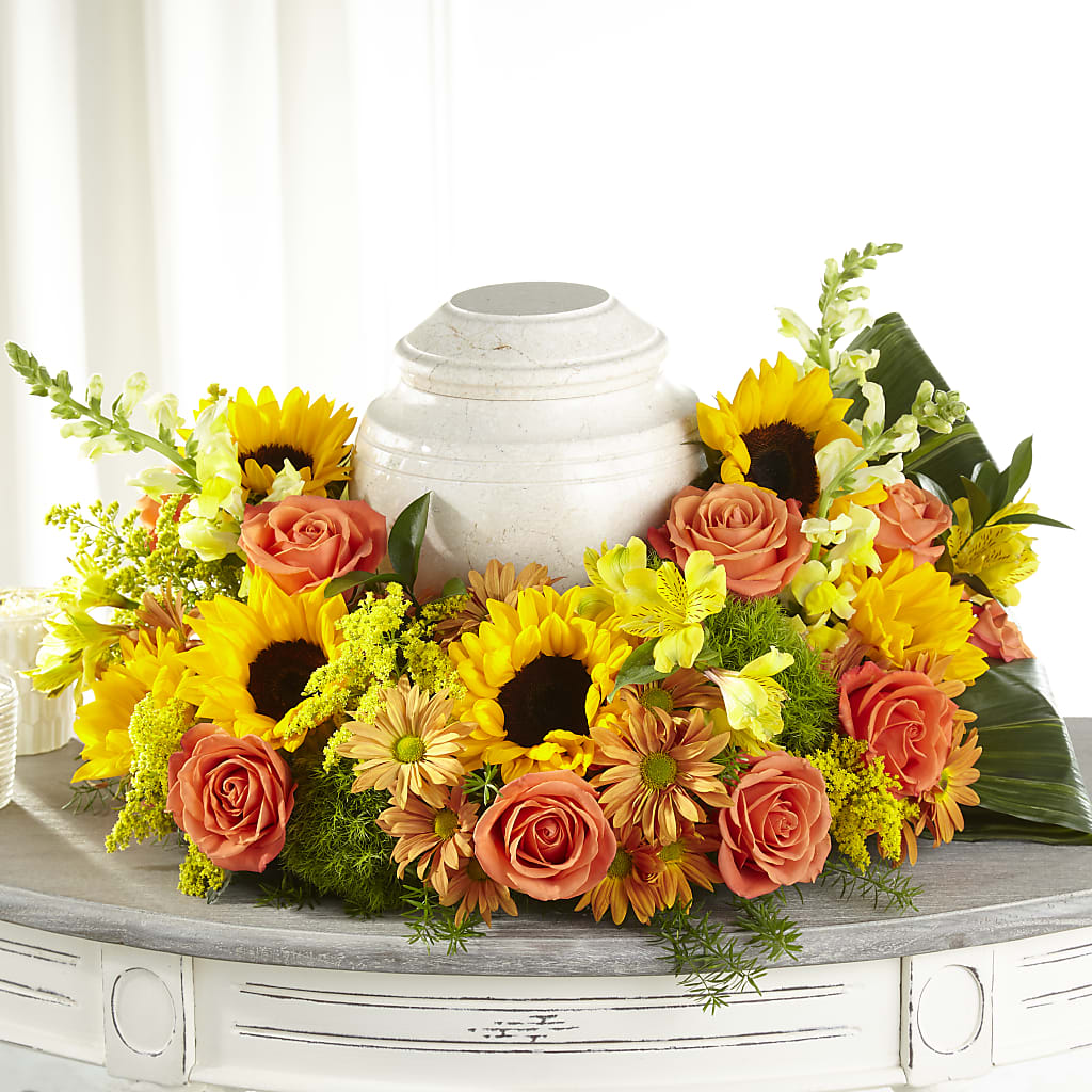 Faithful Sunflower Cremation Adornment – Garden Of Eden Florist Inc, Coplay PA