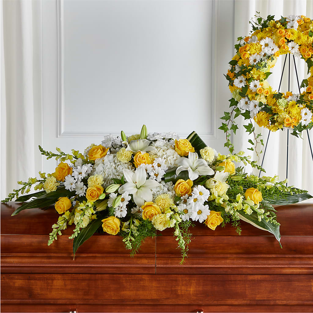 Golden Harmony Casket Spray – Garden Of Eden Florist Inc, Coplay PA